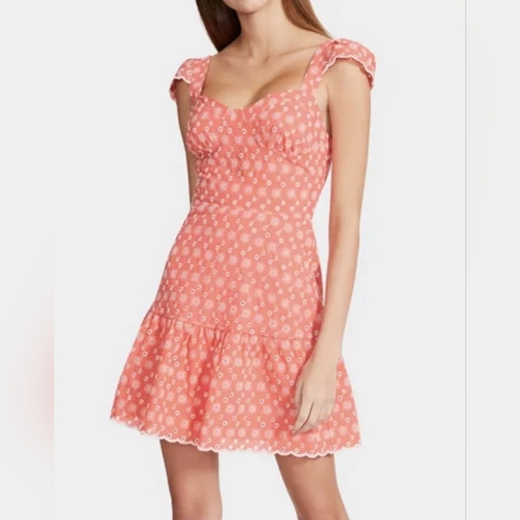 Betsey Johnson Dresses & Skirts - Betsey Johnson Y2K Ditsy Eyelet Bustier Coral Pink Baby Doll Dress Romantic Sz M